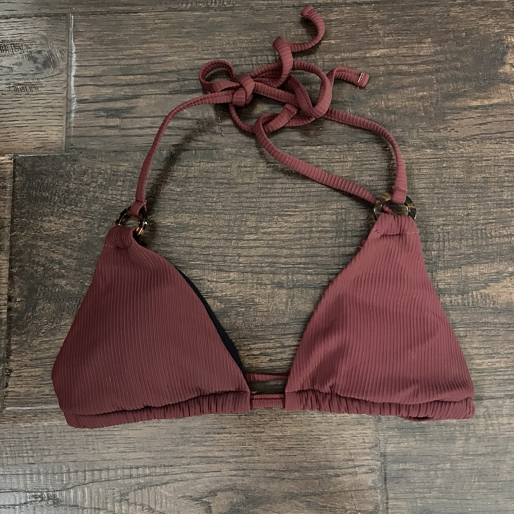 Berlook String Bikini Set XS Triangle Top Cheeky Bottoms NWT Brown Ribbed Padded - Picture 4 of 6